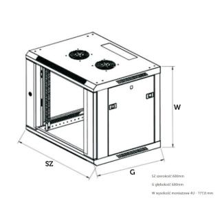 Szafka wisząca rack 4U 600x600 czarna szklane drzwi