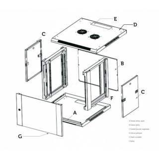 Szafka wisząca rack 4U 600x600 czarna szklane drzwi