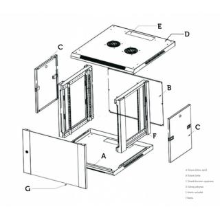 Szafka wisząca rack 9U 600x600 czarna szklane drzwi