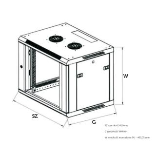 Szafka wisząca rack 9U 600x600 czarna szklane drzwi