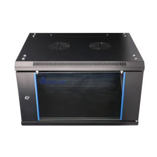 Szafka wisząca rack 6U 600x450 czarna szklane drzwi