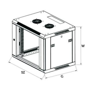 Szafka wisząca rack 6U 600x600 czarna szklane drzwi