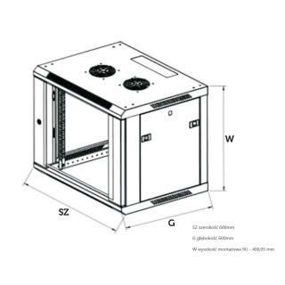 Szafka wisząca rack 9U 600x450 szara szklane drzwi