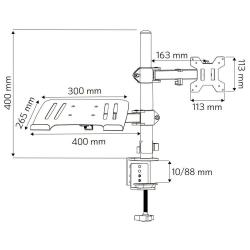Uchwyt biurkowy Techly 13'-32", z półką na laptopa 12"-17" regulowany