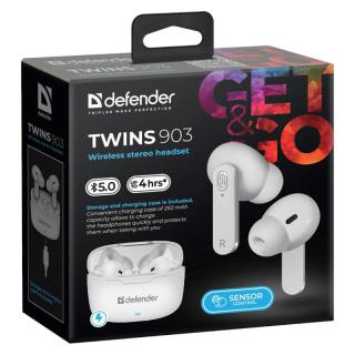 DEFENDER SŁUCHAWKI BLUETOOTH TWINS 903 DOUSZNE BIAŁE 63903