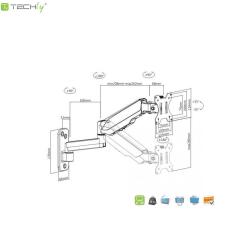 Uchwyt ścienny Techly 17"-32", 8kg Sprężyna Gazowa