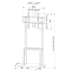 Stojak mobilny Techly 32"-70", 60kg, z półką