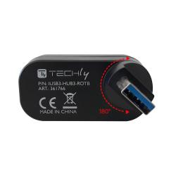 Hub USB Techly 3-portowy 3xUSB 3.0 obrotowy wtyk