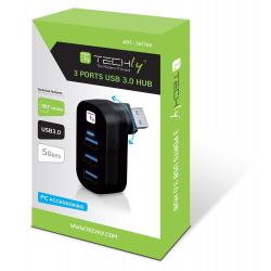 Hub USB Techly 3-portowy 3xUSB 3.0 obrotowy wtyk