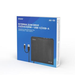 SAVIO NAGRYWARKA ZEWNĘTRZNA TYPU SLIM CD/DVD R/RW - USB C/USB-A, AK-59