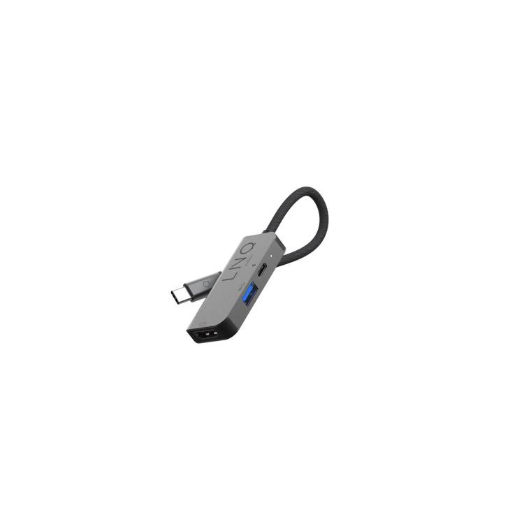 LINQ HUB USB-C ADAPTER 3IN1 USB-C (1X HDMI 2.0 4K/60HZ, 1X USB-A 3.2 GEN1, 1X USB-C PD 100W DO ZASILANIA),PLECIONY KABEL 12CM