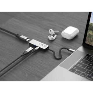 LINQ HUB USB-C ADAPTER 3IN1 USB-C (1X HDMI 2.0 4K/60HZ, 1X USB-A 3.2 GEN1, 1X USB-C PD 100W DO ZASILANIA),PLECIONY KABEL 12CM