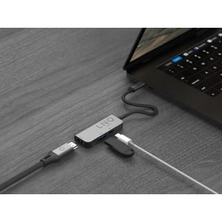 LINQ HUB USB-C ADAPTER 3IN1 USB-C (1X HDMI 2.0 4K/60HZ, 1X USB-A 3.2 GEN1, 1X USB-C PD 100W DO ZASILANIA),PLECIONY KABEL 12CM