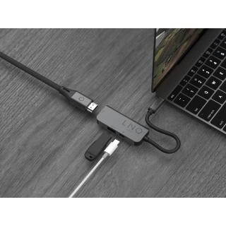 LINQ HUB USB-C ADAPTER 3IN1 USB-C (1X HDMI 2.0 4K/60HZ, 1X USB-A 3.2 GEN1, 1X USB-C PD 100W DO ZASILANIA),PLECIONY KABEL 12CM