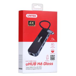 UNITEK HUB USB-C 3.1, RJ-45,3XUSB-A,HDMI,4K,PD100W