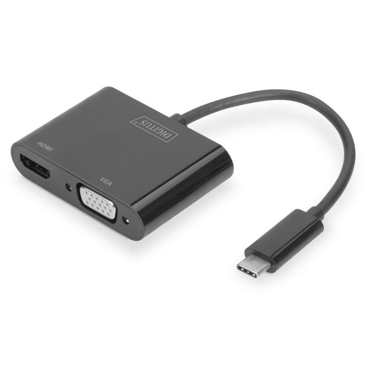 Adapter graficzny HDMI/ VGA 4K 30Hz UHD/ FHD na USB 3.1 Typ C, z audio, aluminiowy Czarny