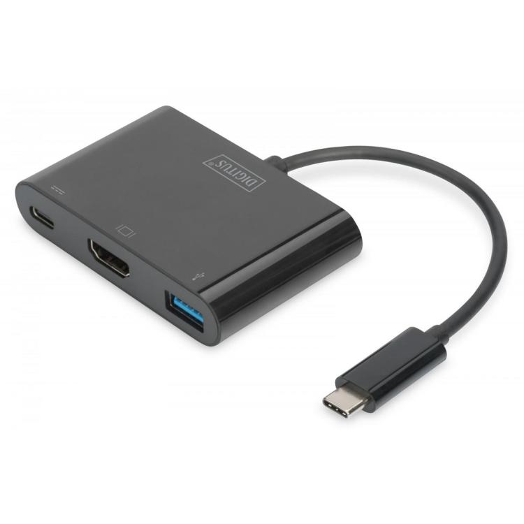 Multi Adapter 1xHDMI 4K 30Hz UHD 1xUSB Typ C Power Delivery, 1xUSB A na USB 3.1 Typ C, czarny