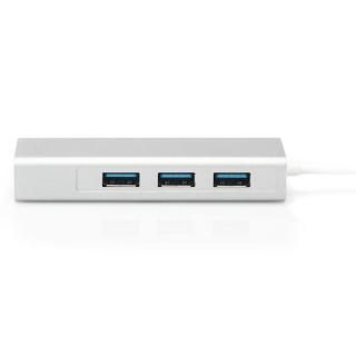 HUB/Koncentrator 3-portowy USB Typ C, 3x USB A HighSpeed z Gigabit LAN adapter, aluminium