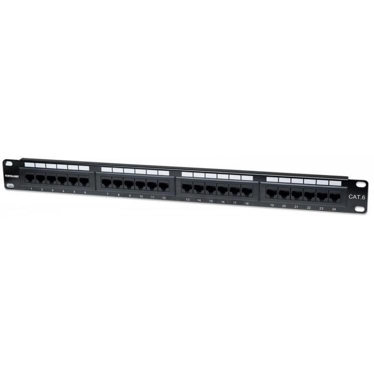 Patch panel 19 cali 24 porty UTP kat.6 czarny