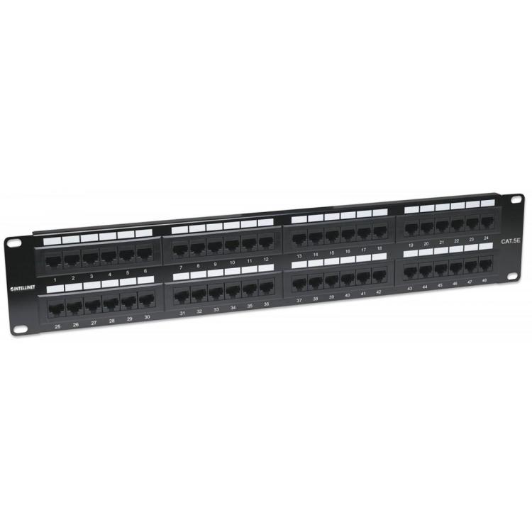 Patch panel 19' 48 porty UTP kat.5e czarny