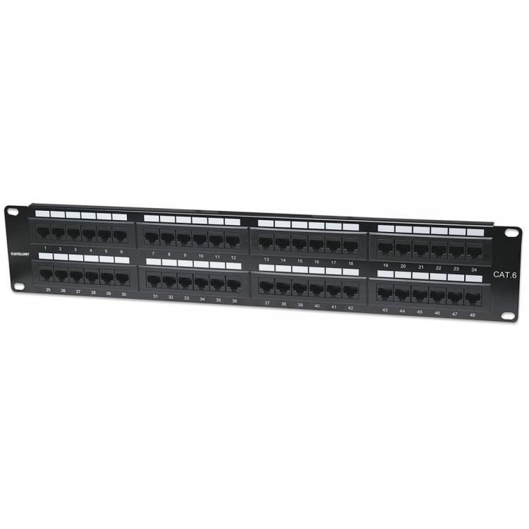 Patch panel 19 cali 48 porty UTP kat.6 2U czarny