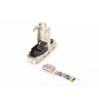 Wtyk modularny RJ45 kat.6A, PoE+, 10GbE, STP, ekranowany, metalowy, beznarzędziowy, AWG 27-22, zaślepka