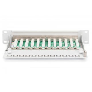 Patch panel 10 12-portów RJ-45 Kat.5e ekranowany 1U kompletny LSA, wspornik kablowy, Szary