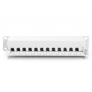 Patch panel 10 cali 12-portów RJ-45 Kat.6 ekranowany 1U kompletny LSA, wspornik kablowy, szary