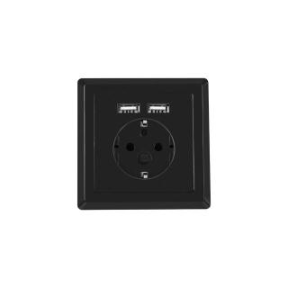 Gniazdo podtynkowe 230V pojedyncze + 2x USB 2.1A schuko czarne