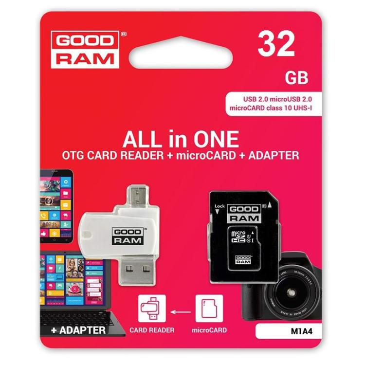 Karta pamięci microSDHC 32GB CL10 + Adapter + Czytnik