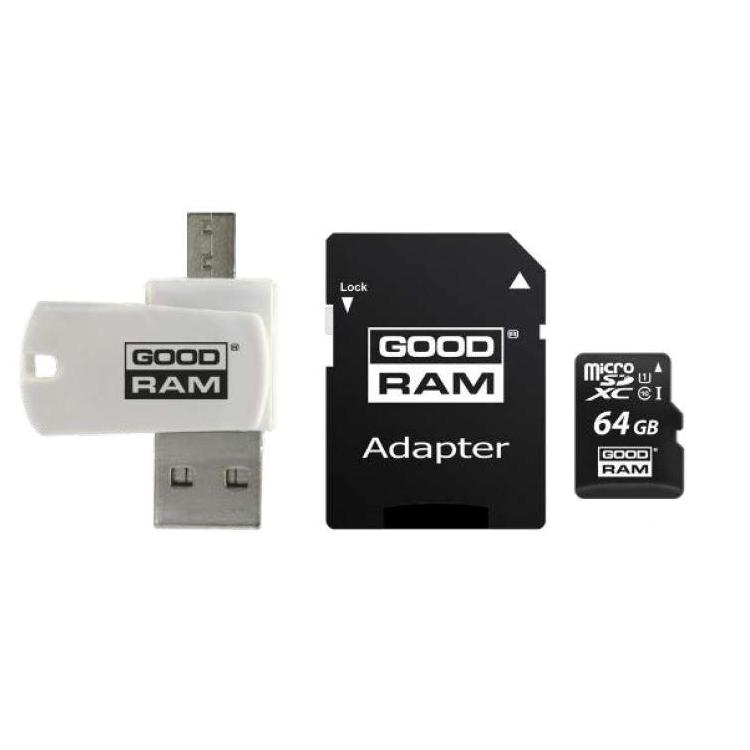 Karta microSDHC 64GB CL10 + adapter + czytnik