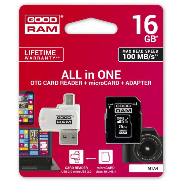 Karta microSDHC 16GB CL10 + adapter + czytnik