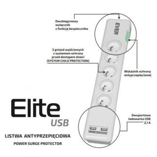 Listwa antyprzepięciowa ELITE USB 1.5m T/LZ11-ELI015/0000