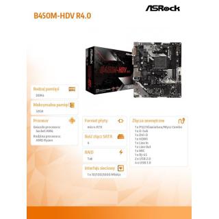 Płyta główna B450M-HDV R4.0 AM4 2DDR4 VGA/DVI/HDMI/M.2 uATX