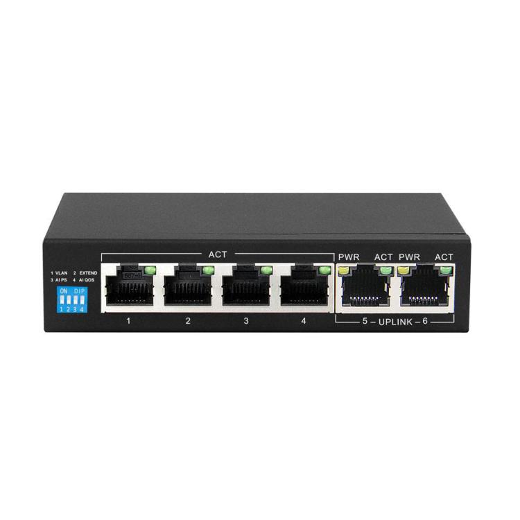 Przełącznik EUROS V2 6 portów POE SWITCH 4 porty 10-100MBPS POE + 2 porty UPLINK 802.3AF 60W