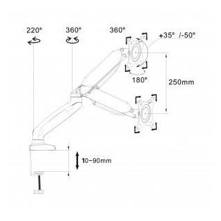 Uchwyt biurkowy gazowy do 1 monitora LED/LCD 10-32" L-17GD 9kg 2x USB 3.0