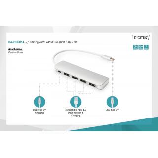 HUB/Koncentrator 4-portowy USB 3.0 SuperSpeed z Typ C Power Delivery, aluminium