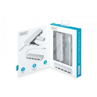 HUB/Koncentrator 4-portowy USB 3.0 SuperSpeed z Typ C Power Delivery, aluminium