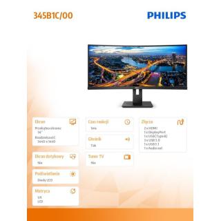 Monitor 345B1C 34'' Curved VA HDMIx2 DPx2 HAS 180mm