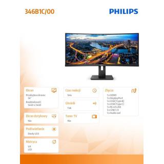 Monitor 346B1C 34 cale VA Curved HDMIx2 DPx2 USB-C HAS