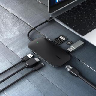 CB-C71 aluminiowy HUB USB-C | 8w1 | RJ45 Ethernet 10/100/1000Mbps | 3xUSB 3.1 | HDMI 4k@30Hz | SD i microSD | USB-C Power