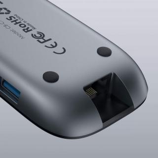 CB-C71 aluminiowy HUB USB-C | 8w1 | RJ45 Ethernet 10/100/1000Mbps | 3xUSB 3.1 | HDMI 4k@30Hz | SD i microSD | USB-C Power