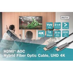 Kabel DIGITUS połączeniowy hybrydowy AOC HDMI 2.0 Premium High Speed Ethernet 4K60Hz UHD HDMI A/HDMI A M/M czarny 10m