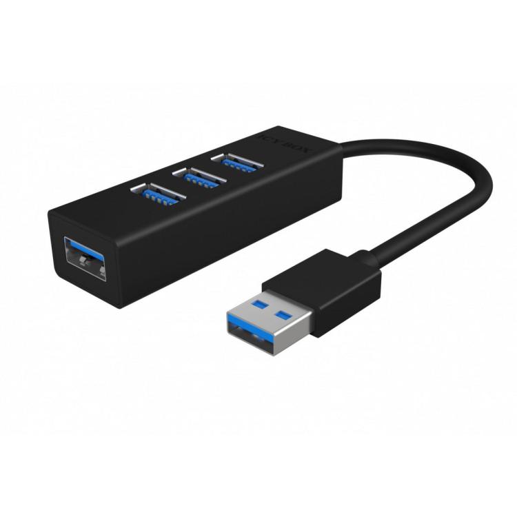 Hub IB-HUB1419-U3 USB 3.0 na 4-Port Type-A, Aluminium, czarny, Kabel 15cm