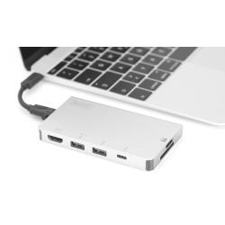 Stacja dokująca podróżna DIGITUS USB Typ C, 6-portów 4K 30Hz, HQ, aluminiowa, srebrna