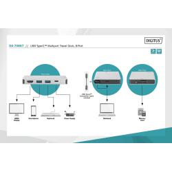 Stacja dokująca podróżna DIGITUS USB Typ C, 6-portów 4K 30Hz, HQ, aluminiowa, srebrna