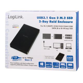 Zewnętrzna obudowa SSD 2x M.2 SATA, USB3.1 gen2, Raid