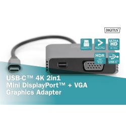 Kabel adapter graficzny DIGITUS USB Typ C na miniDisplayPort/VGA 4K 30Hz UHD 0,2m