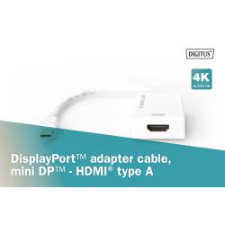 Kabel adapter DIGITUS Mini Displayport 4K 60Hz Typ mDP/HDMI M/Ż aktywny biały 0.2m