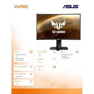 Monitor 27 cali VG27WQ WQHD 165Hz HDMI DP 1500R HDR400 1 ms 400cd/m2 PIVOT Głośnik